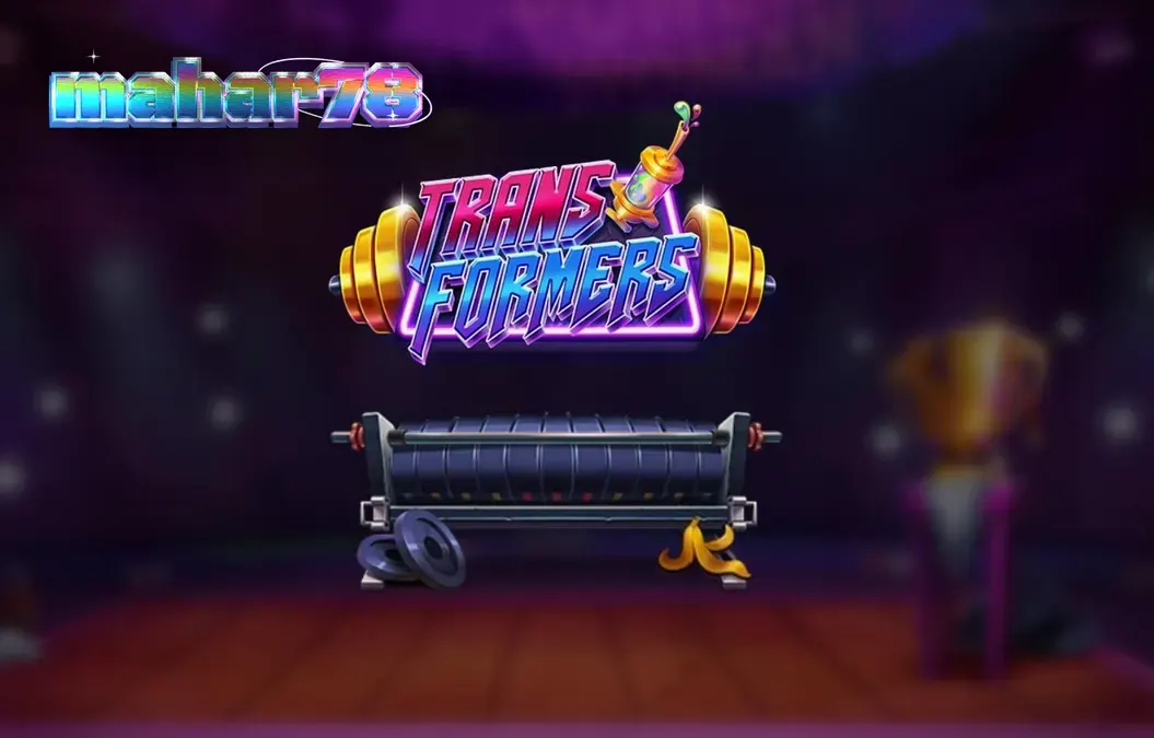 Tampilan visual slot Transformers dengan gaya neon-noir dan karakter utama yang mencolok.
